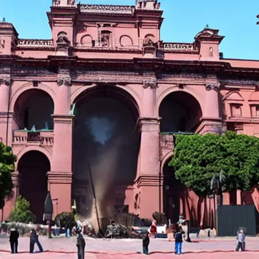 Prompt: a bomb explosion in the Casa Rosada