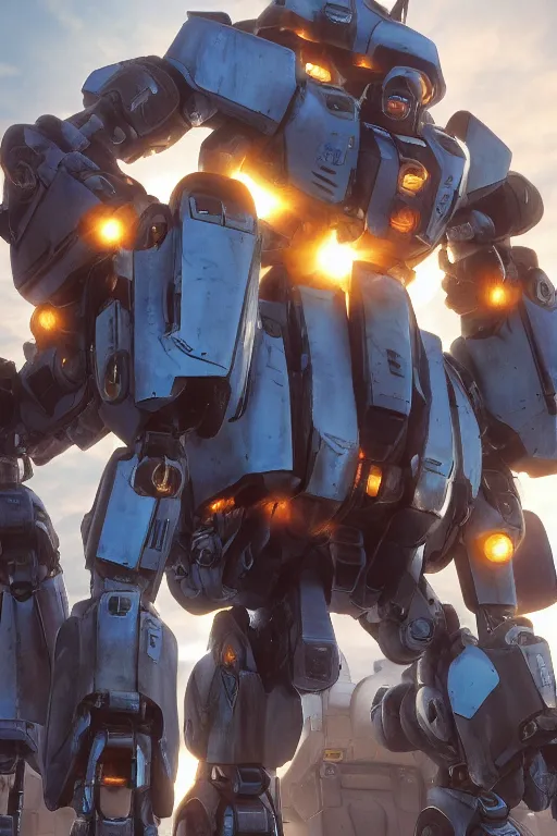 Image similar to mechwarrior 5 : mercenaries mech megaman transformer robot boss tank engine game octane render, 4 k, hd 2 0 2 2 3 d cgi rtx hdr style chrome reflexion glow fanart, global illumination ray tracing hdr fanart arstation by ian pesty by jesper ejsing pixar and disney unreal zbrush central hardmesh