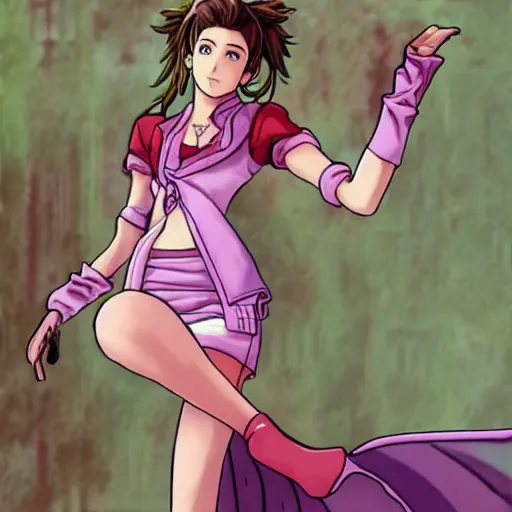 Image similar to aerith gainsborough in jojos bizarre adventure, high quality