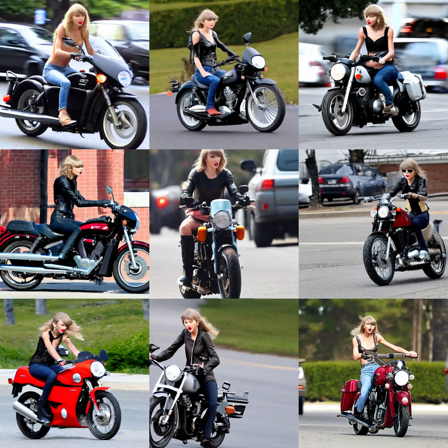 Prompt: Taylor Swift riding a motorcycle