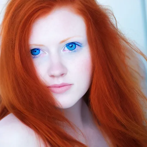 Image similar to young redheaded woman with blue eyes and detailed face