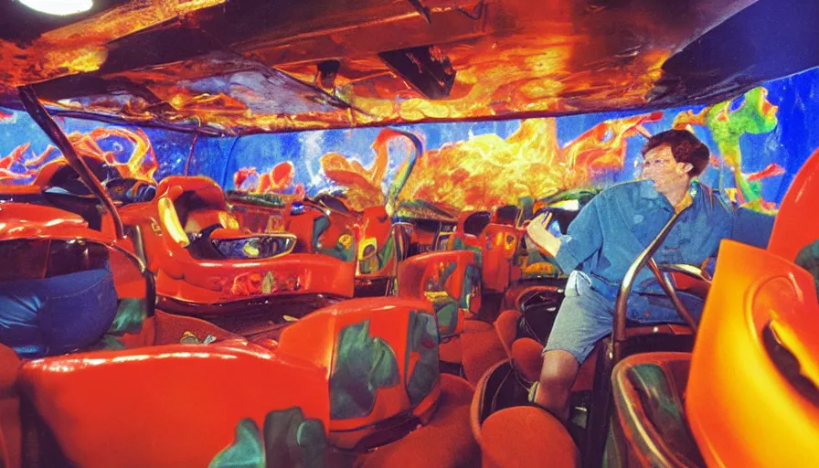 Image similar to 1990s photo of inside the Garfield's Lava Lamp ride at Universal Studios in Orlando, Florida, riding a Lava lamp through a world of Lasagna, cinematic, UHD