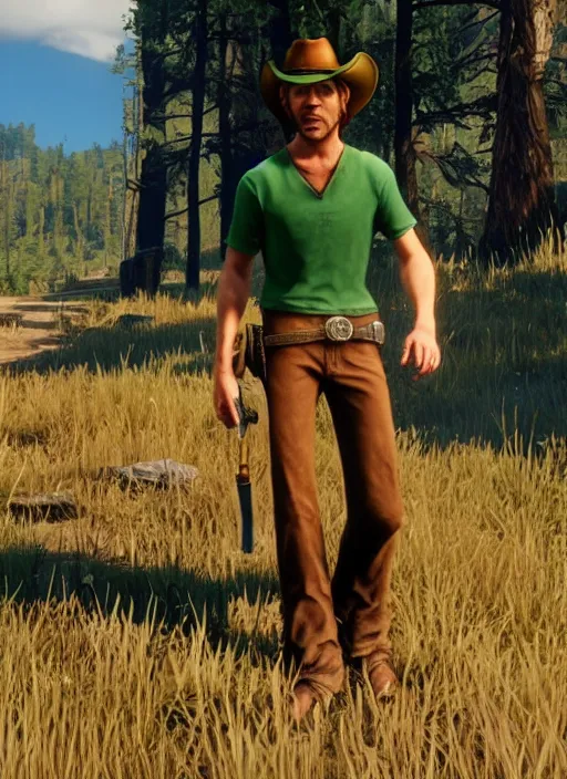 Image similar to film still of shaggy rogers in red dead redemption 2 ( 2 0 1 8 video game )