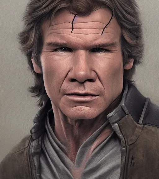 Prompt: han solo exposed to radiation and became dinosaur. realism art, high detailed, fine art, trending on artstation, smooth draw, sharp focus.