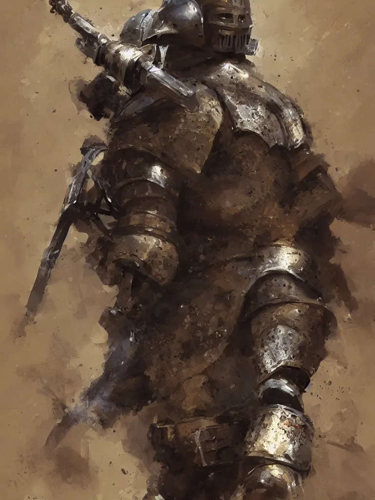 Image similar to A medieval knight holding a gun, painted by Craig Mullins, trending on ArtStation