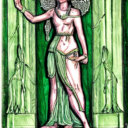 Image similar to The Goddess Asherah standing outside the gates to the emerald city on planet Oz surounded by Elves