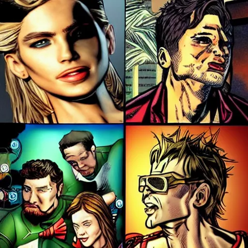 Image similar to famous celebrity realistic comic book illustration found on popular art sharing platform camera direction nice picture make it good please