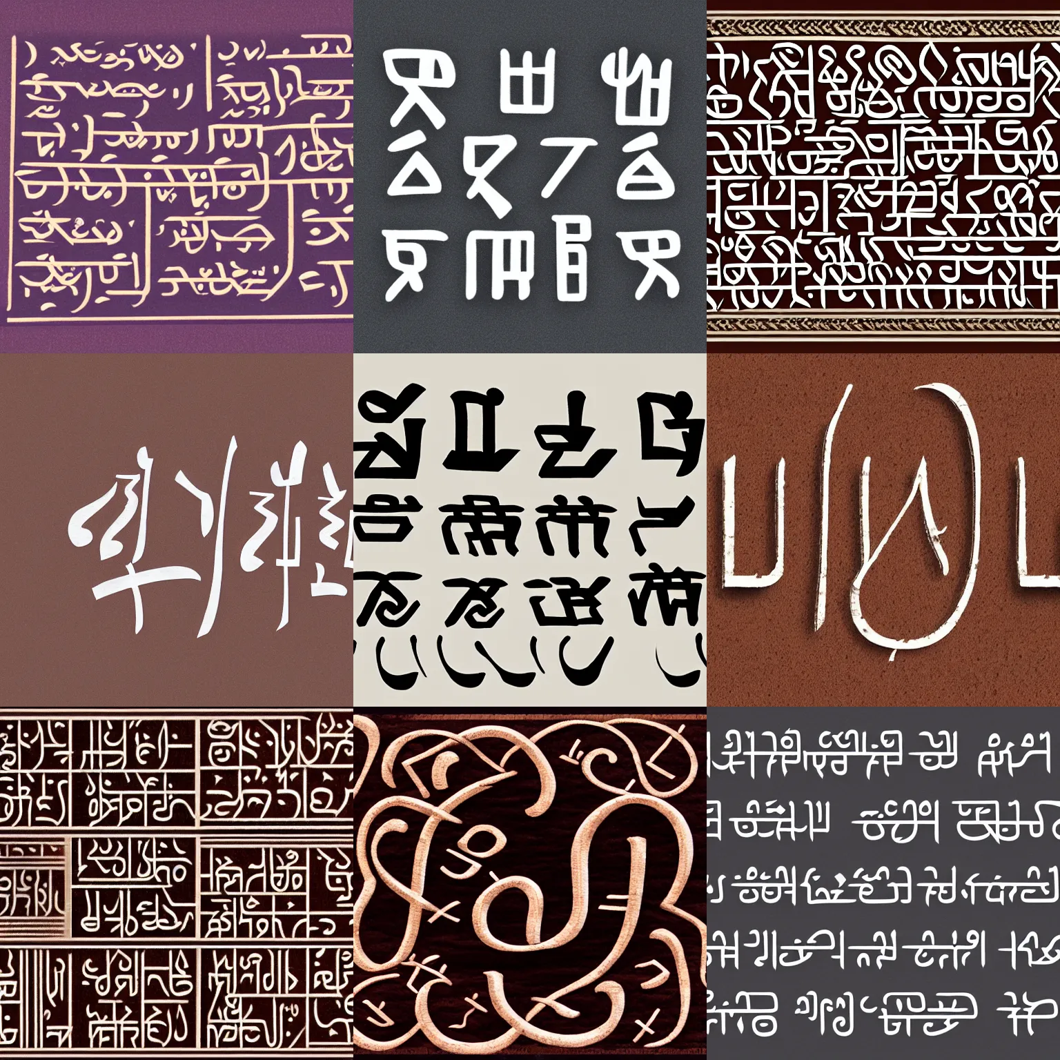Prompt: constructed script inspired by khmer and hebrew writing with angular serifs