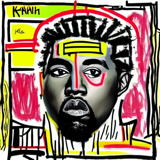 Prompt: kanye album cover in the style of jean michel-basquiat