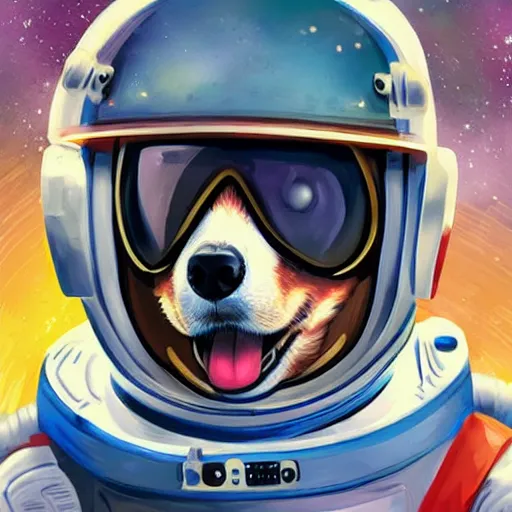Prompt: a heroic corgi cosmonaut in space, futuristic, cyberpunk, sci - fi, detailed digital painting