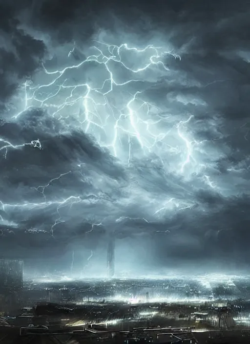 Image similar to a huge stormcloud made of electric waste concept art, dystopic, unreal, cineastic