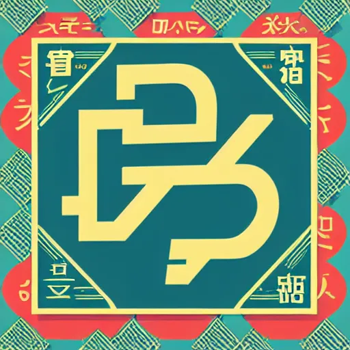 Prompt: square LP album cover design with bright and colourful vintage typographic Japanese kanji, layout design, illustrator vector graphics