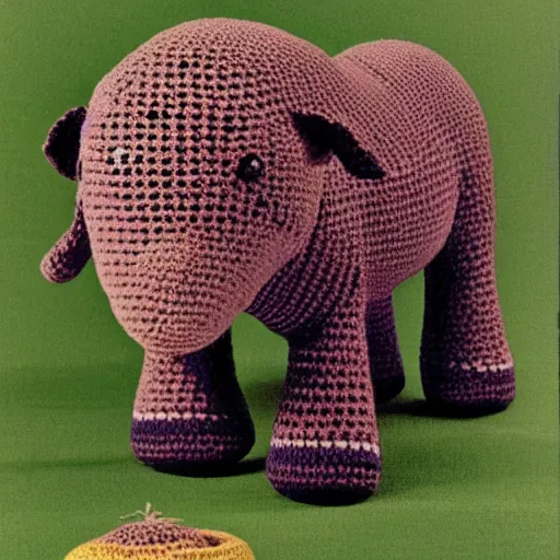 Image similar to a crocheted tapir, 1 9 8 0 s catalogue photo