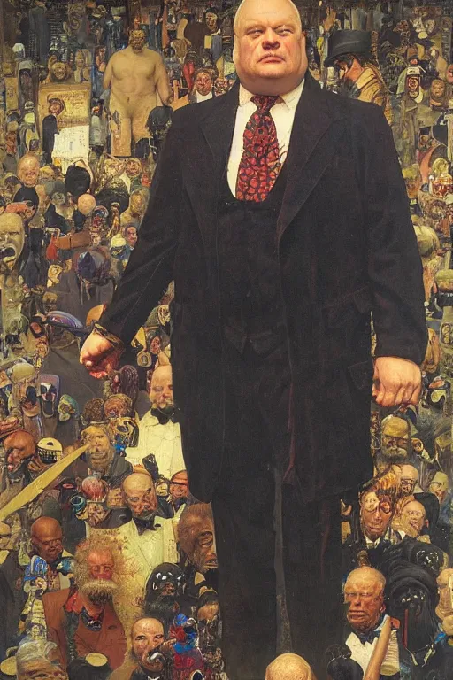 Image similar to full length portrait of huge paul donald wight as marvel's kingpin dressed as gangster, new york, painted by lawrence alma tadema, zdzislaw beksinski, norman rockwell, jack kirby, tom lovell, greg staples