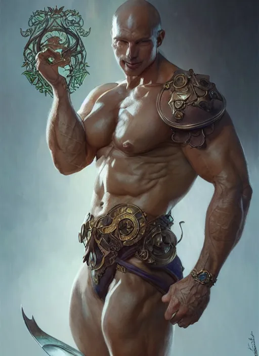 Image similar to portrait of aggressive bunny humanoid, d & d, muscular! fantasy, intricate, elegant, highly detailed, digital painting, artstation, concept art, smooth, sharp focus, illustration, art by artgerm and greg rutkowski and alphonse mucha