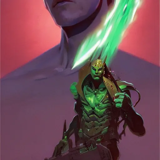 Image similar to 4k headshot of Spawn from Macfarlane comics , killing with green fire by Craig Mullins, ilya kuvshinov, krenz cushart, epic , artgerm trending on artstation by Edward Hopper and Dan Mumford and WLOP and Rutkovsky, beksinski carl spitzweg moebius and tuomas kocar, intricate artwork by caravaggio, Unreal Engine 5, Lumen, Nanite , 4K headshot of godlike clown with defined arms and open hands and bloody clothes with giant mandala wings , intricate face , flawless anime cel animation by Kentaro Miura, psychedelic , highly detailed upper body , professionally post-processed , beautiful, scary, symmetry accurate features, epic, octane rendered, anime masterpiece, accurate