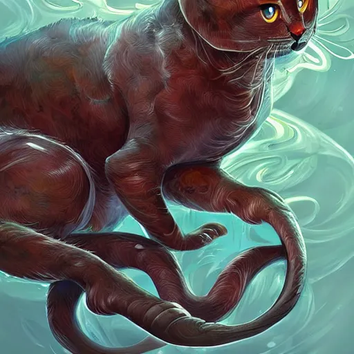 Prompt: liquid cat, water elemental, fantasy, highly detailed, smooth, artstation, digital illustration