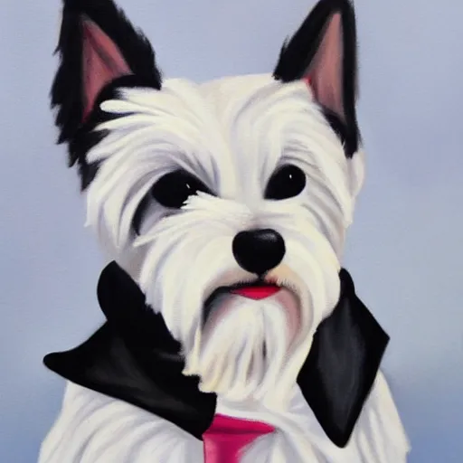 Prompt: painting of a westie in a tuxedo