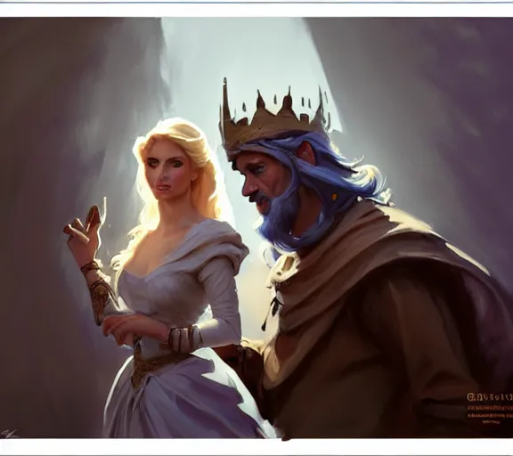 Prompt: greg manchess portrait painting of beautiful, princess d & d, fantasy, medium shot, asymmetrical, intricate, elegant, matte painting, illustration, hearthstone, by greg rutkowski, by greg tocchini, by james gilleard, by joe fenton, dynamic lighting, gradient light blue, brown, blonde cream and white color scheme, grunge aesthetic