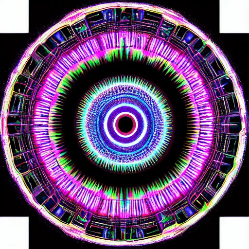 Image similar to cyberpunk neon colored blackhole mandala eye art