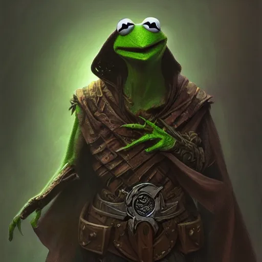 Prompt: kermit the frog as a wizard of death, d & d, fantasy, intricate, elegant, highly detailed, digital painting, artstation, concept art, matte, sharp focus, illustration, hearthstone, art by artgerm and greg rutkowski and alphonse mucha