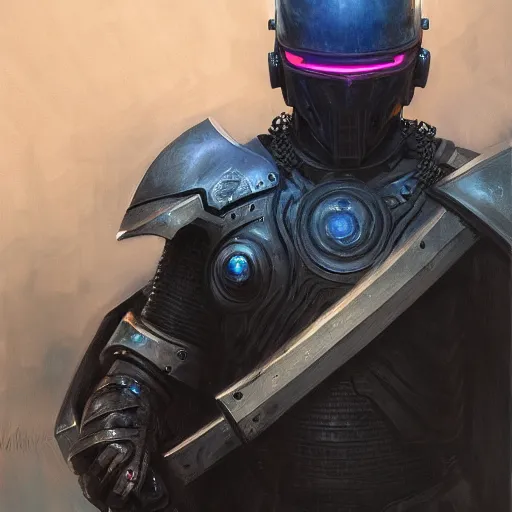 Image similar to the void slayer as a realistic cyberpunk knight, closeup portrait art by donato giancola and greg rutkowski, realistic face, digital art, trending on artstation, symmetry!!, skull helmet