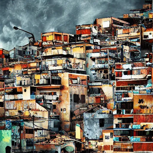 Prompt: favela in brazil being nuked, digital art