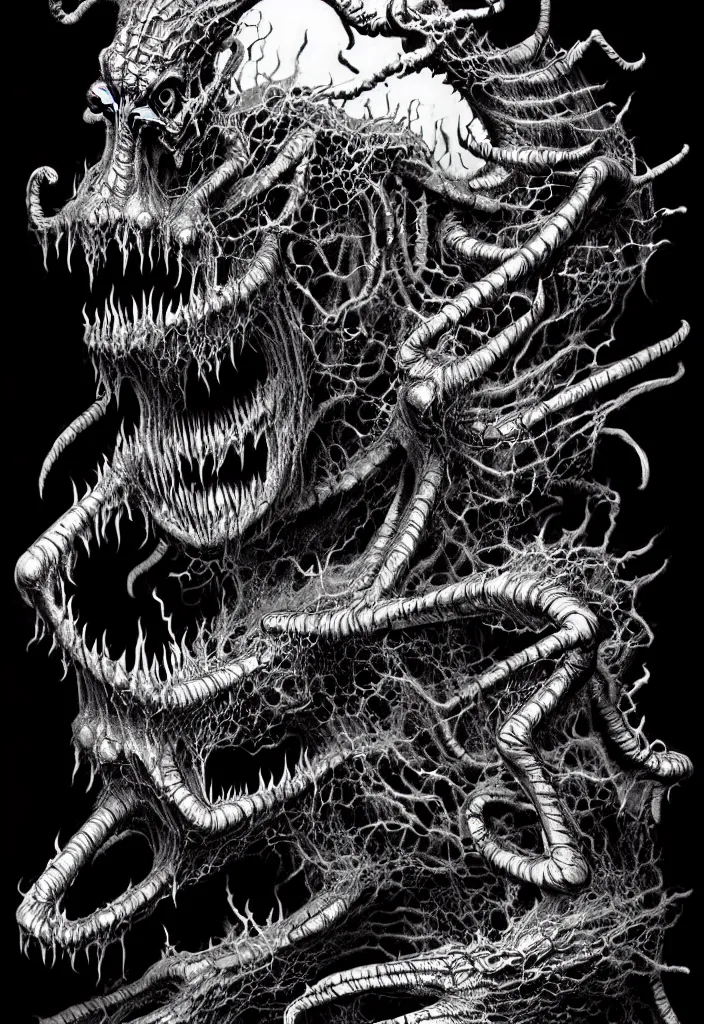 Image similar to a strange eerie magical scary creature in an eerie uncanny hell, translucent neon, horror, concept art, detailed, intricate, award - winning, cinematic, by kentaro miura