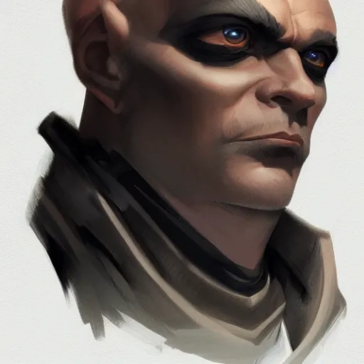 Image similar to bald man with solid black disks over eyes, portrait, behance hd artstation, style of jesper ejsing