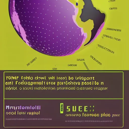 Image similar to futuristic screen depicting a planet with purple continents, labels and info onscreen, infographic style, sci fi infographic