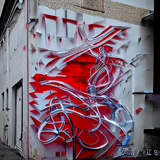 Image similar to abstract, intricate, 3 d, fidenza, red white, ice style graffiti, by friedrich caspar david.