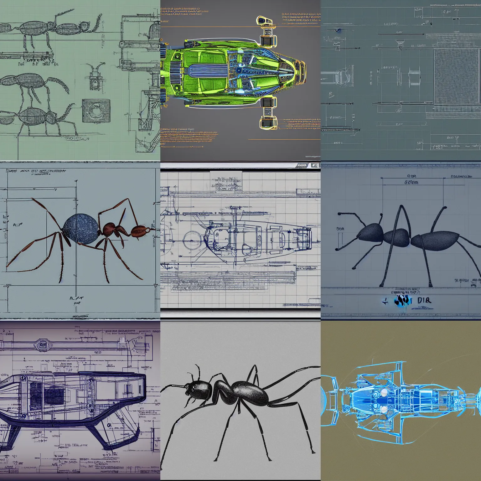 Prompt: blueprint of an ant 4k