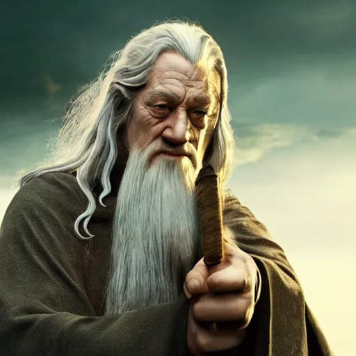 Image similar to film still of gandalf starring as the hulk, high detail shot, smoking, render, cgsociety, photorealism