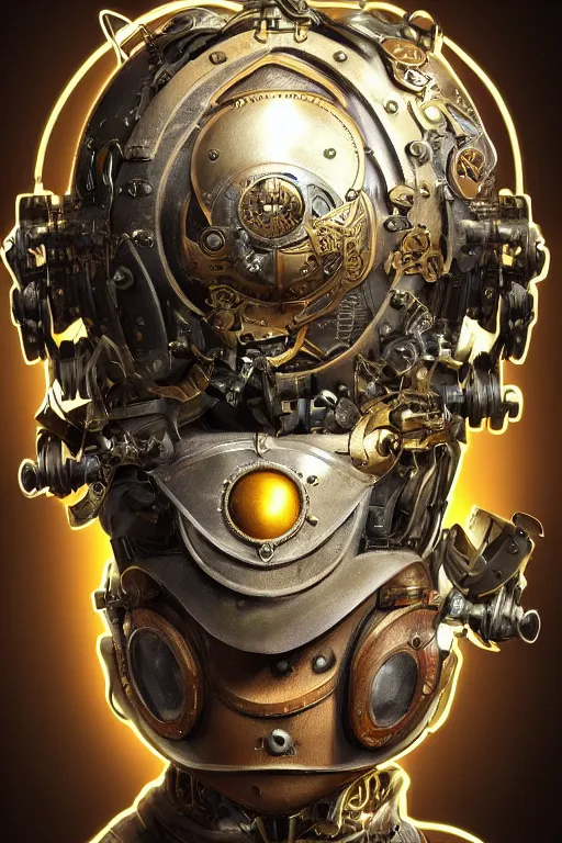 Image similar to steampunk helmet fantasy art mask robot ninja stylized digital illustration sharp focus, elegant intricate digital painting artstation concept art global illumination ray tracing advanced technology chaykin howard and campionpascale and cooke darwyn and davis jack