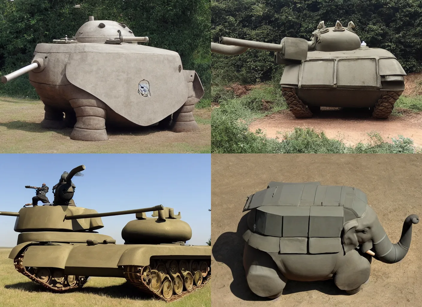 Prompt: tank in the shape of elephant with elephant head