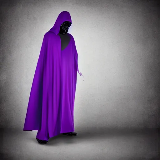 Image similar to grim reaper, purple cloak, full body