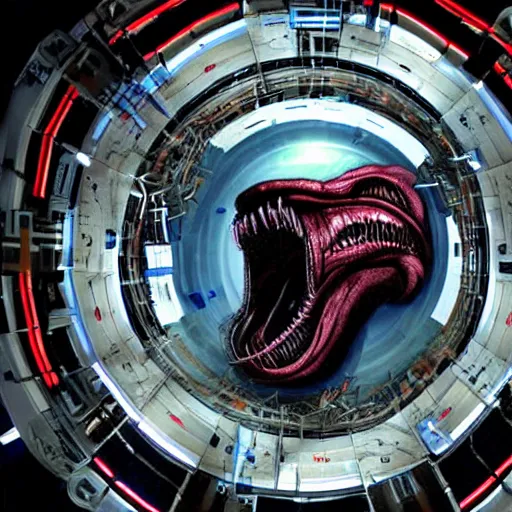 Image similar to xenomorph coming out of the large hadron collider