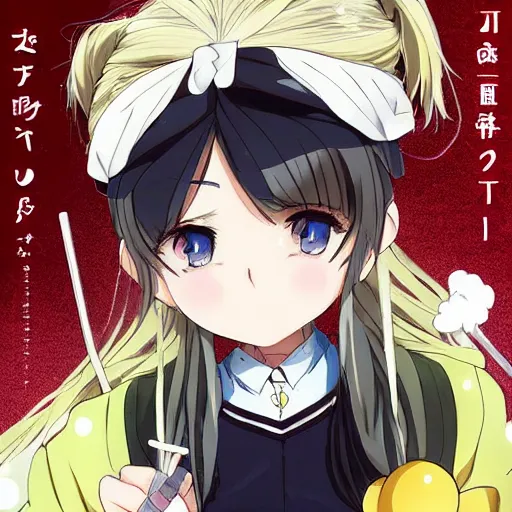 Prompt: key anime visual of a tsundere walter white with blonde hair and twintails; has a lolipop in mouth; trending on Pixiv; official media