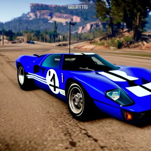 Prompt: white and blue ford gt 4 0 mk 2 in red dead redemption 2