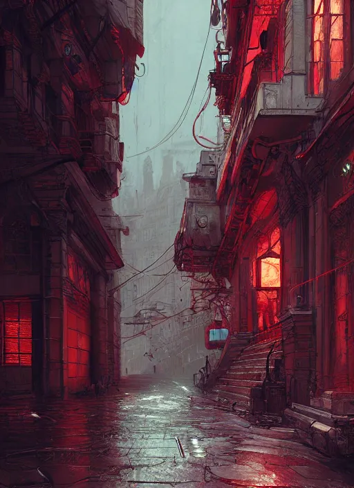 Image similar to Budapest , Dynamic lighting, cinematic, extremely high detail, photo realistic, cinematic lighting, pen and ink, red detailing, intricate line drawings, post processed, concept art, artstation, matte painting, style by Raphael Lacoste, Eddie Mendoza, Q Hayashida