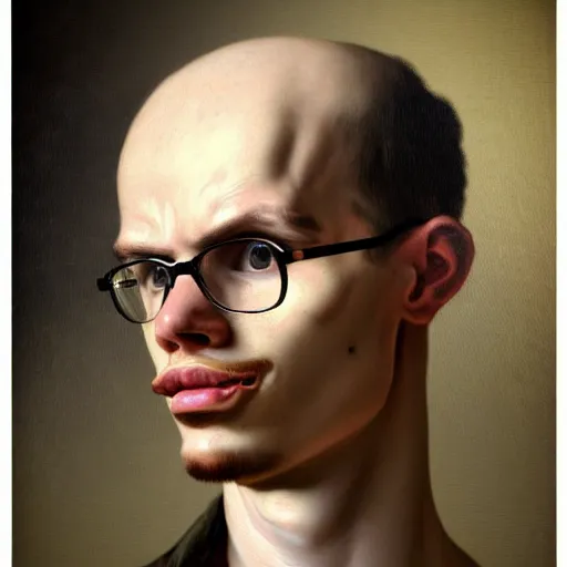 Image similar to A 17th century Baroque Painting of iDubbbz, grainy, realistic, hyperrealistic, very realistic, very very realistic, highly detailed, very detailed, extremely detailed, detailed, digital art, trending on artstation, detailed face, very detailed face, very detailed face, realism, HD Quality, 8k resolution, intricate details, body and head in frame, painting, oil painting, trending on deviantart, Baroque Painting