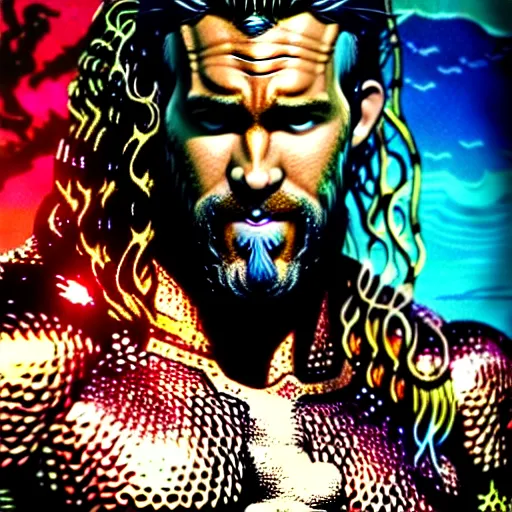 Image similar to uhd photorealistic portrait of ryan reynolds as aquaman, by amano, ayami kojima, greg rutkowski, lisa frank, mark brooks, and karol bak, masterpiece, cinematic composition, dramatic pose, studio lighting, hyperdetailed, intricate details