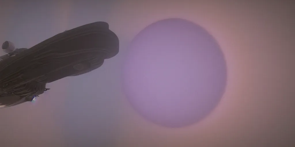 Image similar to close up photo of a spaceship flying on Jupiter atmosphere, unreal 5, ray tracing, foggy, gas