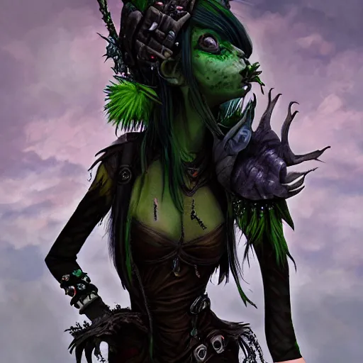 Image similar to eco punk, goblin girl goth, fantasy art, high detail, 4k