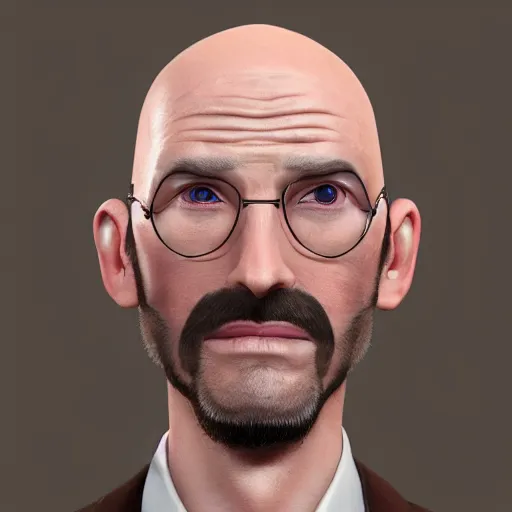 Prompt: Dr. Venture in real life with a reddish-brown chin strap goatee and a hooked nose, long gaunt face, skinny body and neck, very thin and bald, realistic, very realistic, hyperrealistic, highly detailed, very detailed, extremely detailed, detailed, digital art, oil painting, trending on artstation, headshot and bodyshot, detailed face, very detailed face, extremely detailed face, HD Quality, 8k resolution