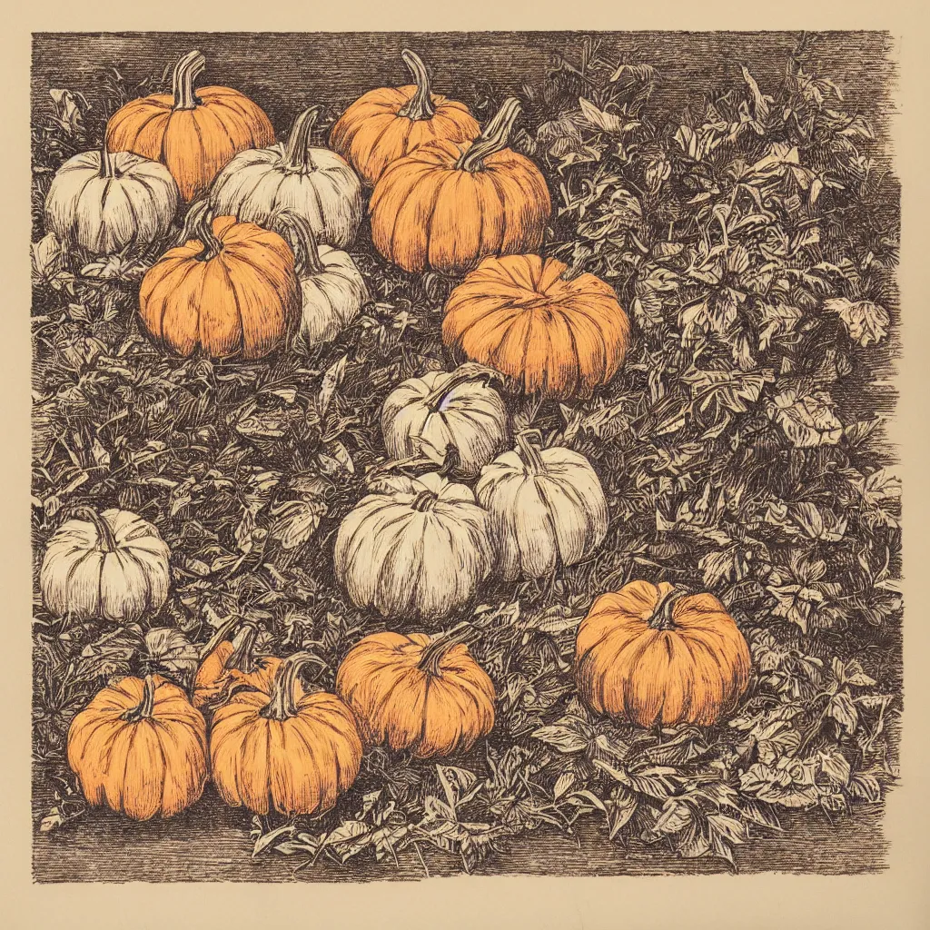 Image similar to vintage risograph of one pumpkin