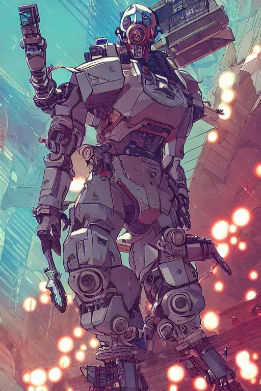 Prompt: cyberpunk mecha ninja is from borderlands and by feng zhu and loish and laurie greasley, victo ngai, andreas rocha, john harris