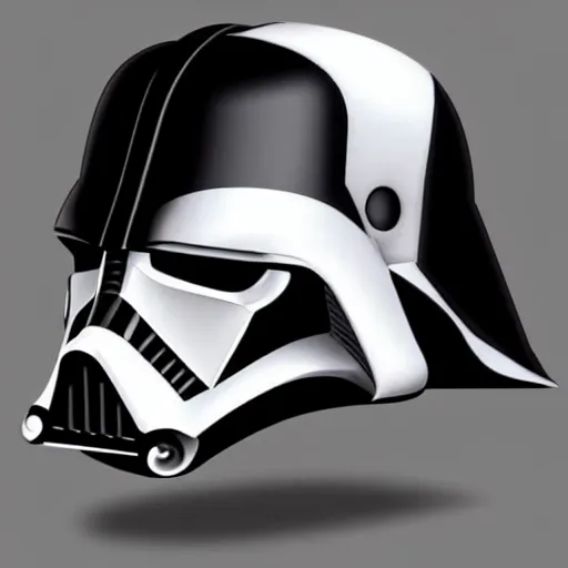 Prompt: a mix of darth vader's helmet and storm troopers helmet. concept art, trending on art station.