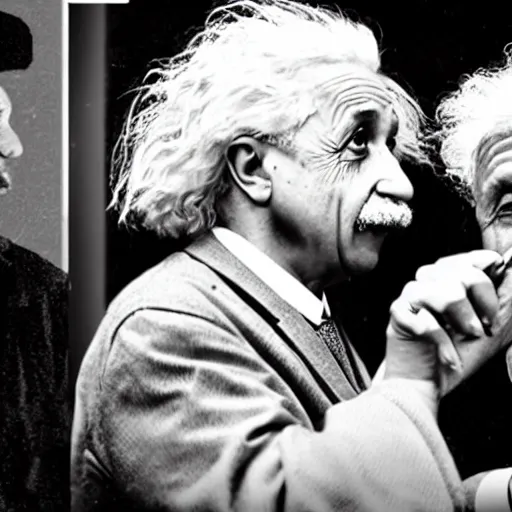 Prompt: albert einstein beating justin bieber with mace