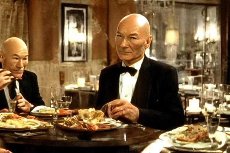 Image similar to film still patrick stewart in a dinner in pulp fuction